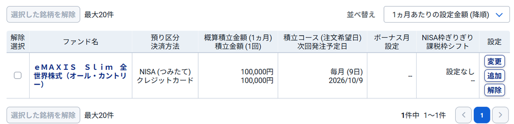 SBI証券の投信積立設定の最終確認画面