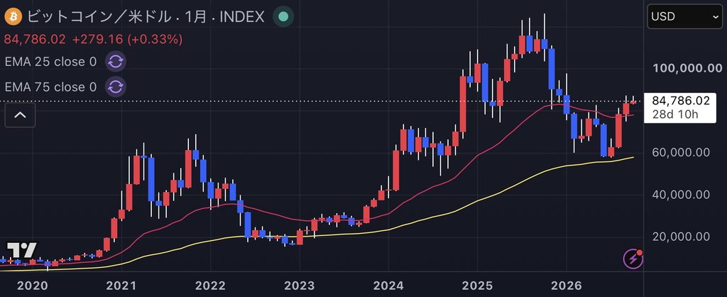 ビットコインドル建て 長期チャート 月足 2026年10月